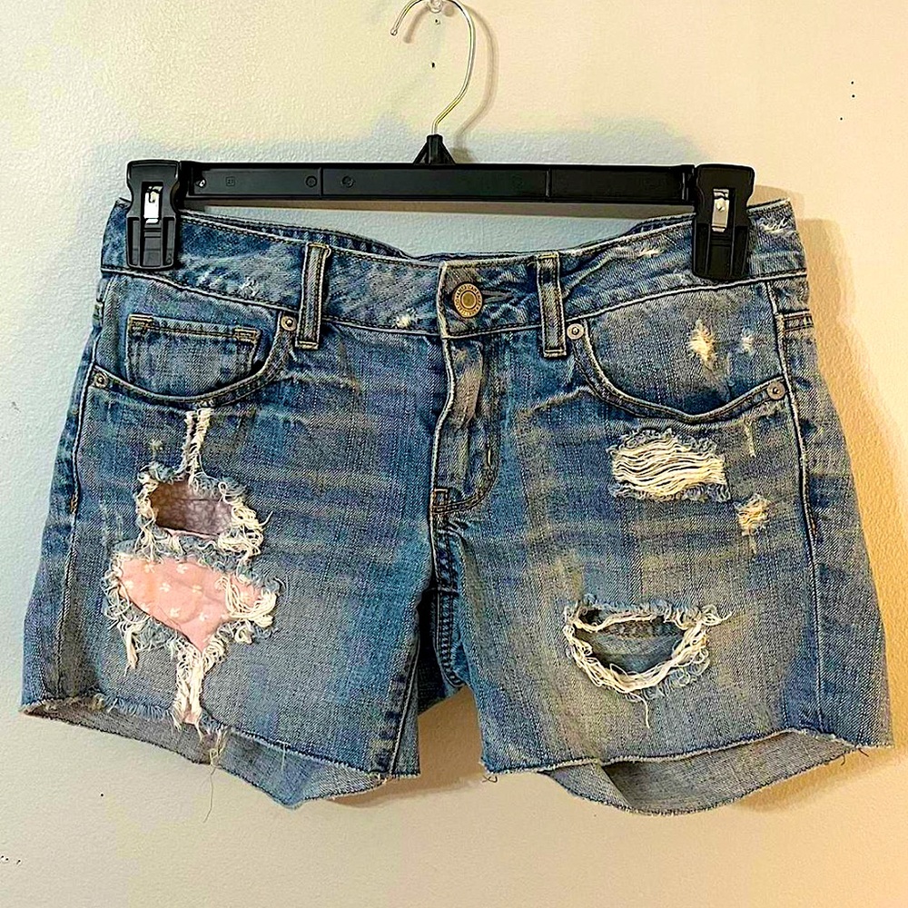 Vintage Reworked American Eagle Patchwork Denim Shorts! Size 6.